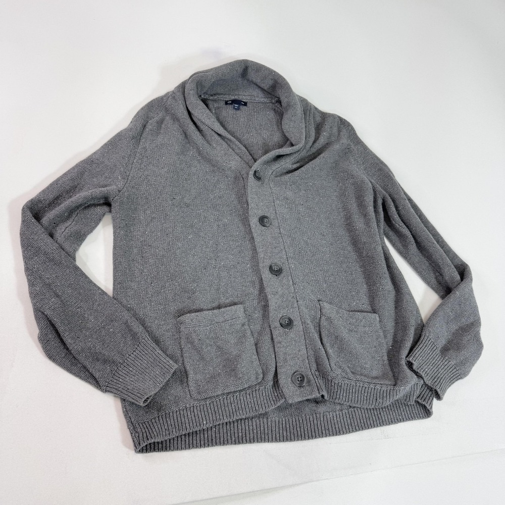 Gap Sweater Mens Medium Gray Shawl Collar Cardigan Button Front Pockets Knit